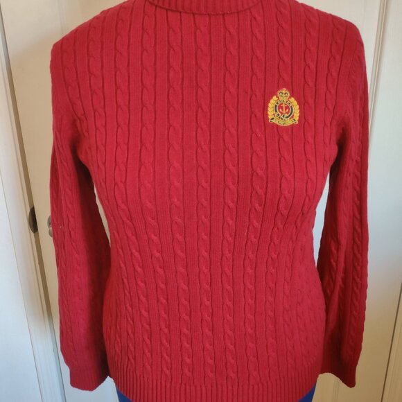 Lauren Ralph Lauren St Martin 100% Cotton True Red Turtleneck L NWT - Picture 1 of 10